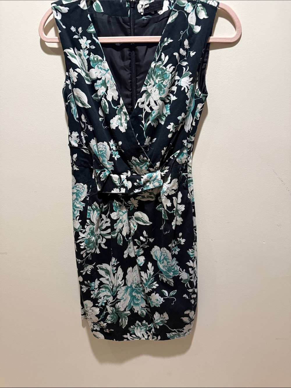 Seychelles Black Mini Dress with Cream and Green Floral Print